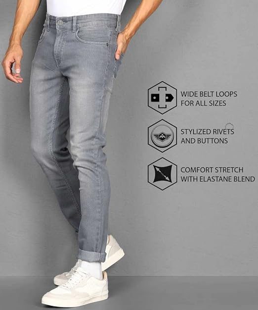 Billford Men Jeans | Stylish Slim Fit Grey Denim for Modern Men | Tear Resistant & Shrink Proof